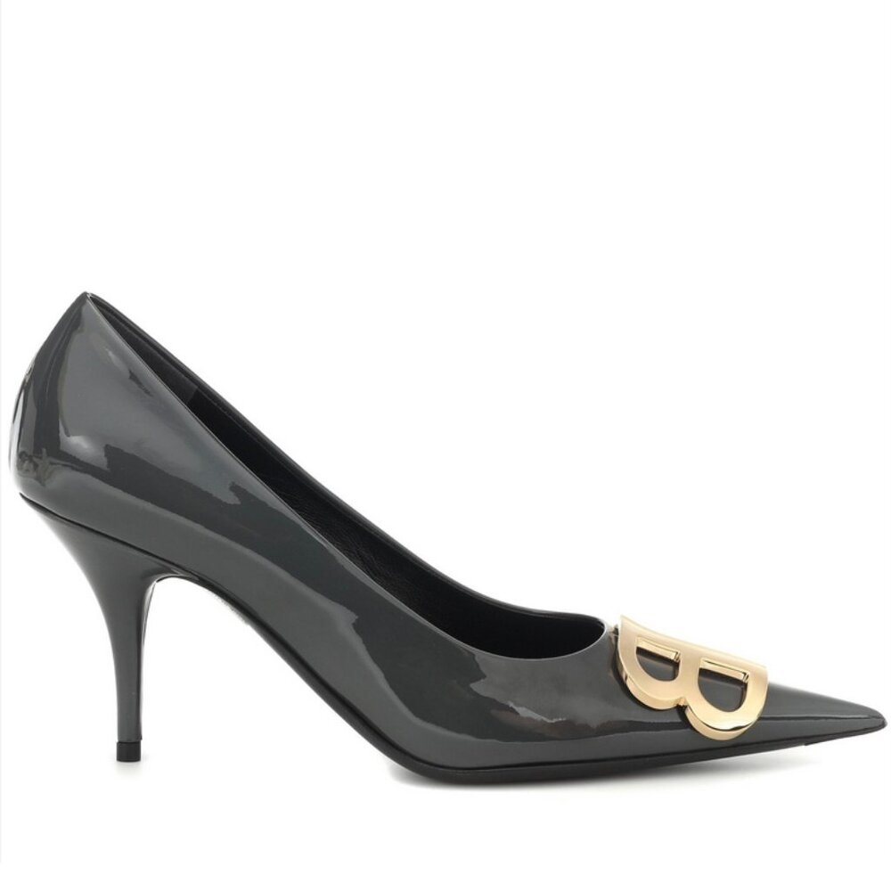 Balenciaga Glossy Leather Logo Pumps (Size 39.5 (9.5))